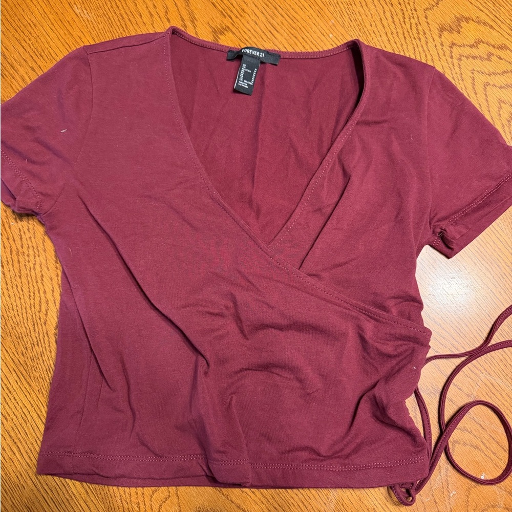 Forever 21 Maroon Wrap Crop Top